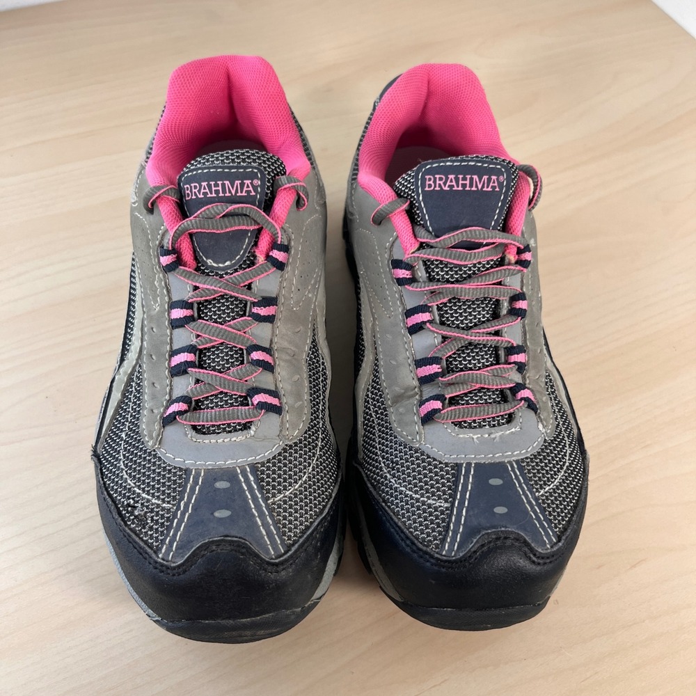 Brahma Steel Toe Work Shoes Women 7 Gray Pink Leather Industrial ASTM F2413-11 - Picture 2 of 9